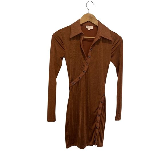 Camila Coelho Cera Button-Down Long Sleeves  Womens Mini  Dress Size XS - Chesnu - Picture 2 of 9